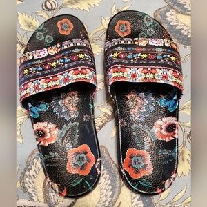 Johnny Was Colorful Floral Slide Sandals